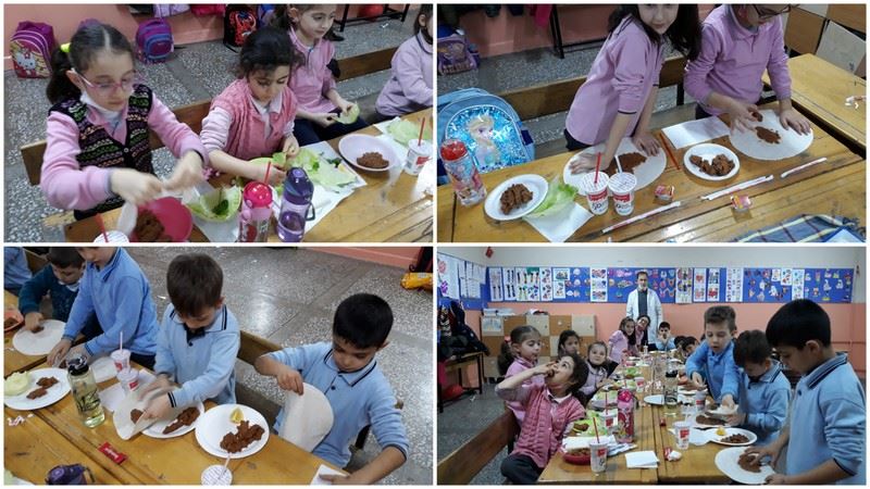 Minik öğrencilerin çiğ köfte partisi